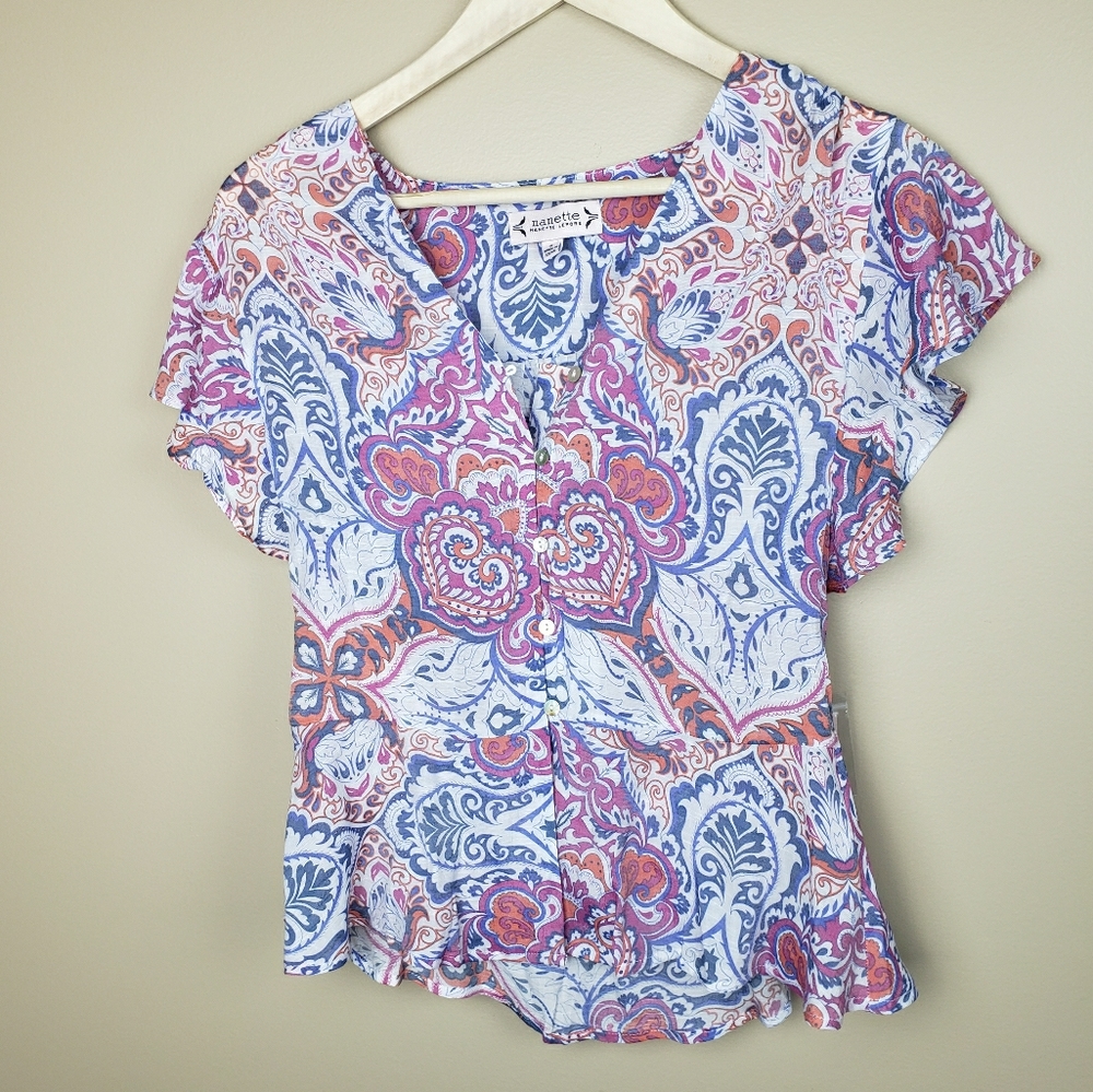NWT Nanette Lepore Boho Paisley Peplum Top, Size S